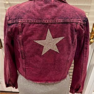 Custom Pink Denim Crystal Star Cropped Jacket